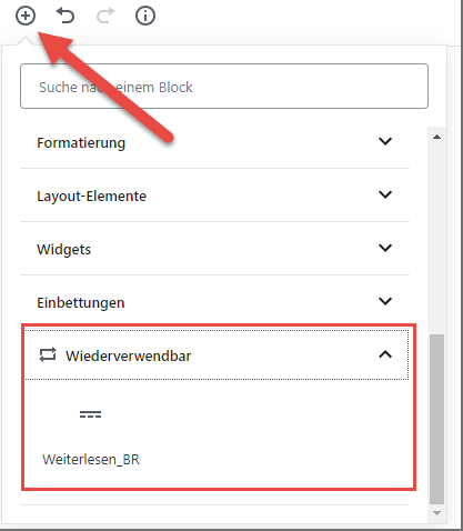 Wiederverwendbaren Block einfügen