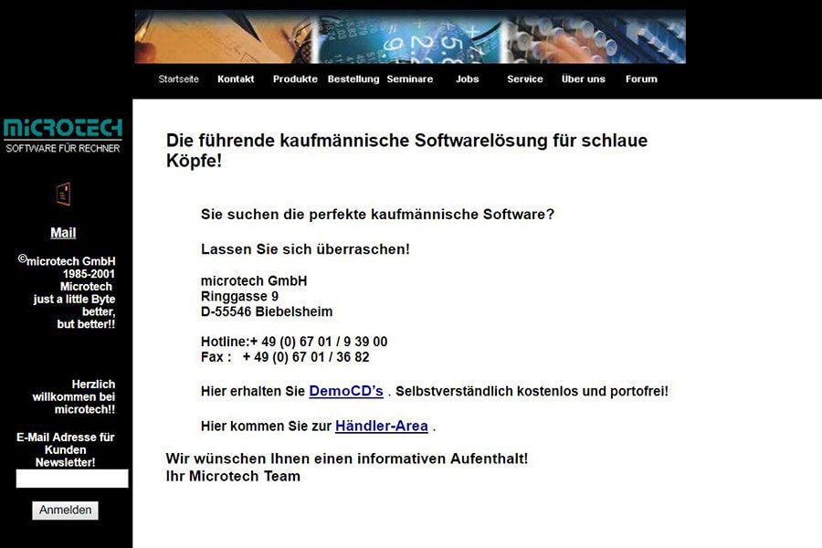 microtech Webseite aus dem Jahr 2000