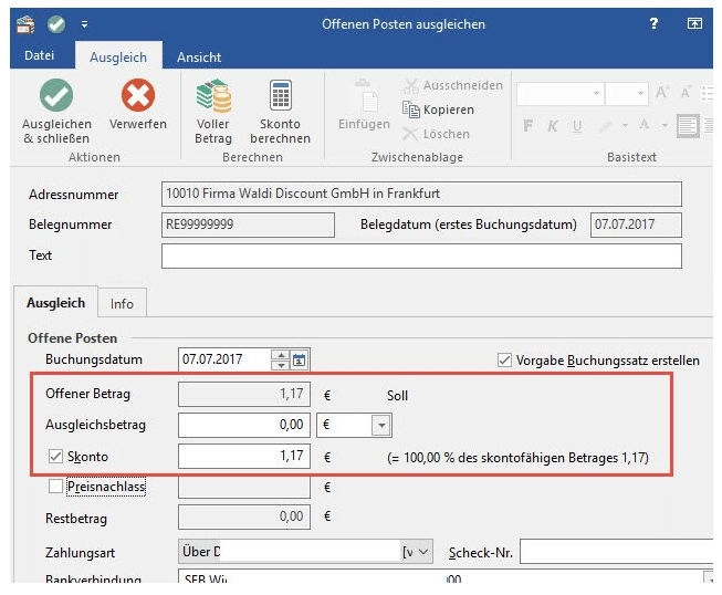 Skonto - Offene Posten ausgleichen